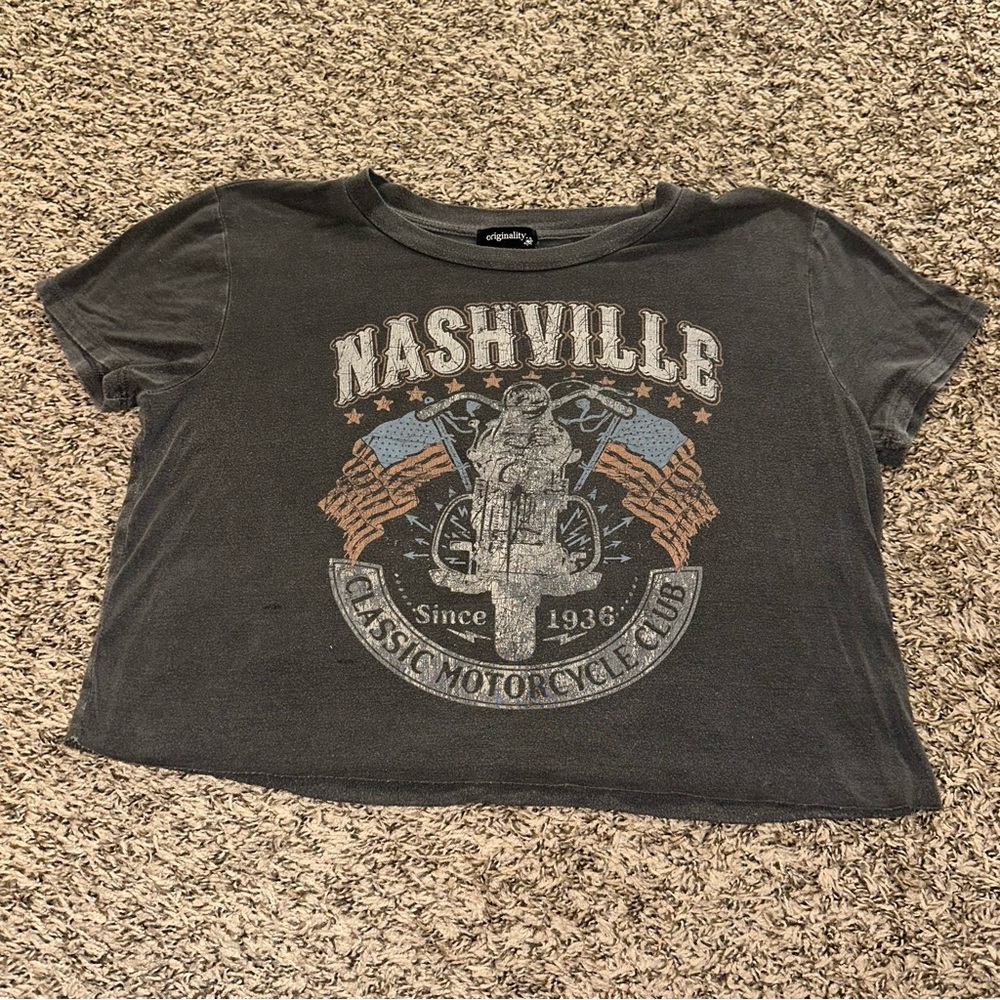Nashville Graphic Crop Top - Charcoal
